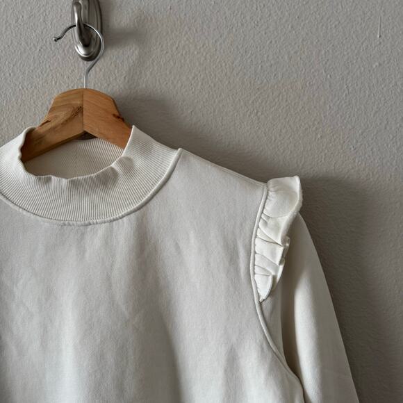 NWT Goodthreads Cream Mock Neck Sweater Ruffles Ribbed Hem Sz XS - Picture 2 of 6